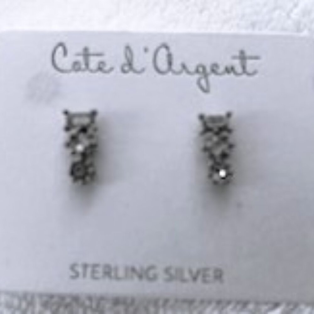 Cote d'Argent Sterling Silver 3-stone pierced earrings NWOT